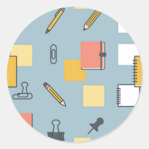 Stationery Chaos Pencils Notebooks Sticky Notes Classic Round Sticker