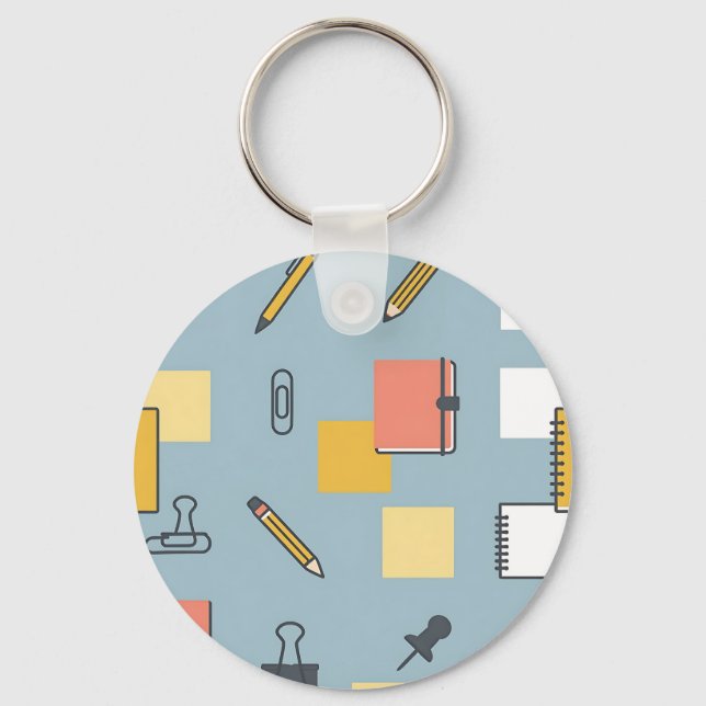 Stationery Chaos Pencils Notebooks Sticky Notes  Key Ring (Front)