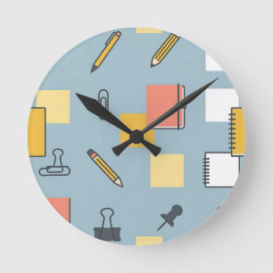 Stationery Chaos Pencils Notebooks Sticky Notes  Round Clock