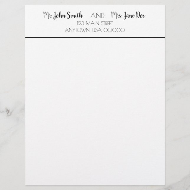 Stationery - Mr and Mrs Different With Last Names Custom Letterhead (Front)