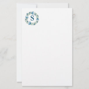 Stationery Paper-Blue Floral Wreath