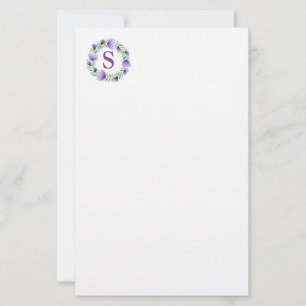 Stationery Paper-Purple Floral Wreath