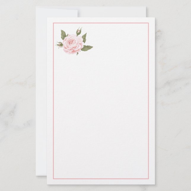 Stationery Paper-Vintage Pink Rose (Front)