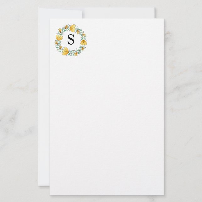 Stationery Paper-Yellow Floral Wreath (Front)