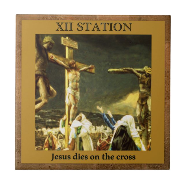 Stations of the Cross #12 of 15 Jesus Dies Ceramic Tile (Front)