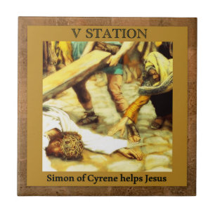 Stations of the Cross #5 of 15 Simon Cyrene Tile