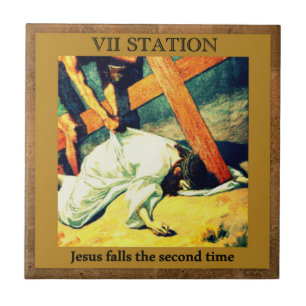 Stations of the Cross #7 of 15 Jesus falls 2nd X Ceramic Tile