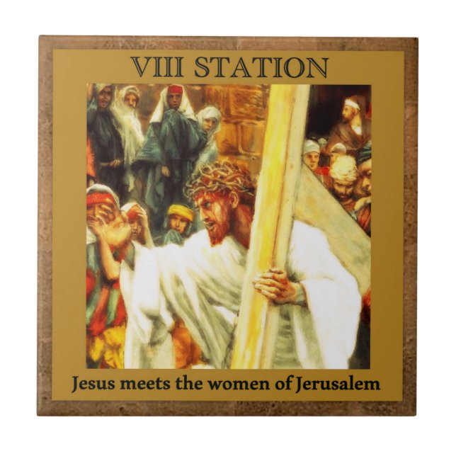 Stations of the Cross #8 of 15 Jesus meets women Tile (Front)