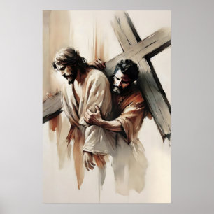 Stations Of The Cross Simon Of Cyrene Helps Jesus Poster