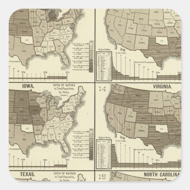 Statistical United States lithographed maps Square Sticker (Front)