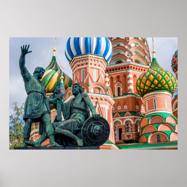 Statue And St Basil'S Basilica Poster (Front)