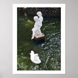 Statue and swan in Madeira Poster