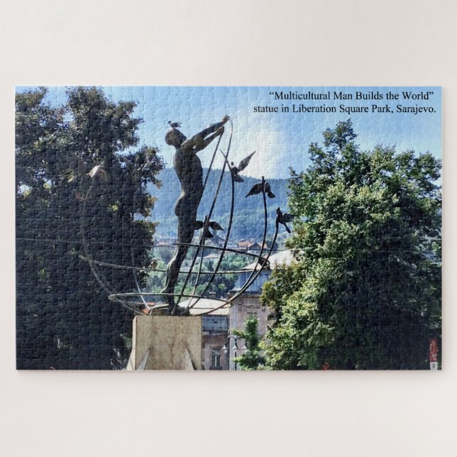 Statue in Sarajevo Park Bosnia Large Jigsaw Puzzle (Horizontal)