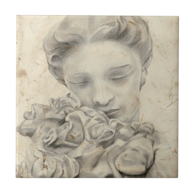 Statue in the Garden I Ceramic Tile (Front)