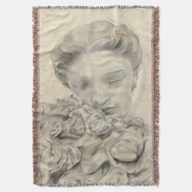 Statue in the Garden I Throw Blanket (Front Vertical)