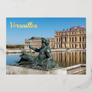 Statue Le Rhone in the garden of Versailles castle Foil Holiday Card