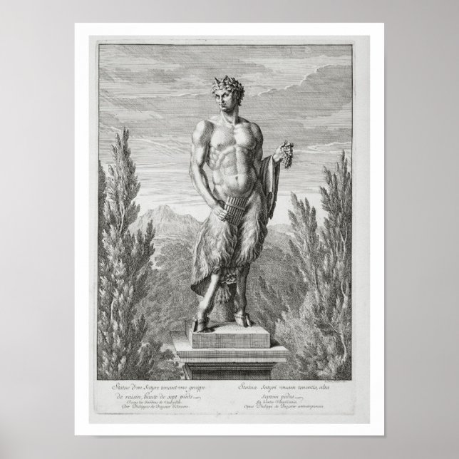 Statue of a Satyr holding a bunch of grapes, Versa Poster (Front)