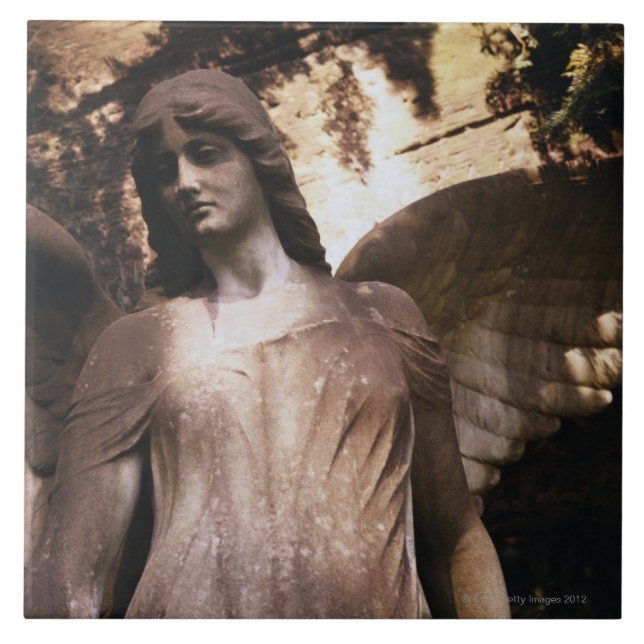 Statue of an Angel in a Cemetery Ceramic Tile (Front)