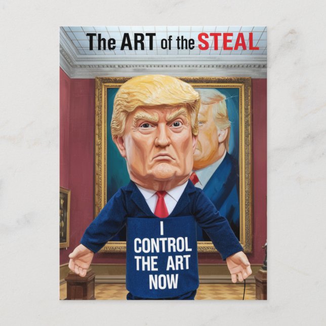 Statue of Angry Trump Controls The Art in a Museum Postcard (Front)