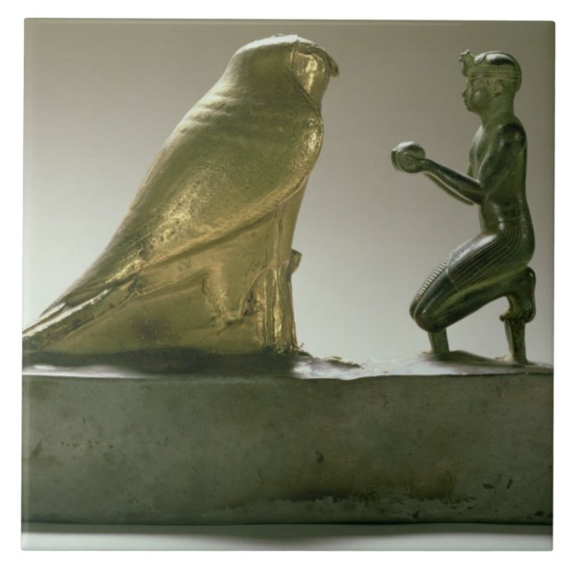 Statue of King Taharqa worshipping the falcon-god Ceramic Tile (Front)
