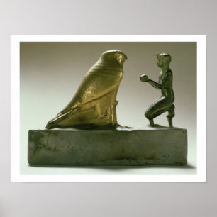 Statue of King Taharqa worshipping the falcon-god Poster