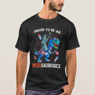 Statue of Liberty 4th Of July Dino Boys Men Americ T-Shirt