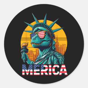 Statue Of Liberty 4th Of July Trex Boys American F Classic Round Sticker