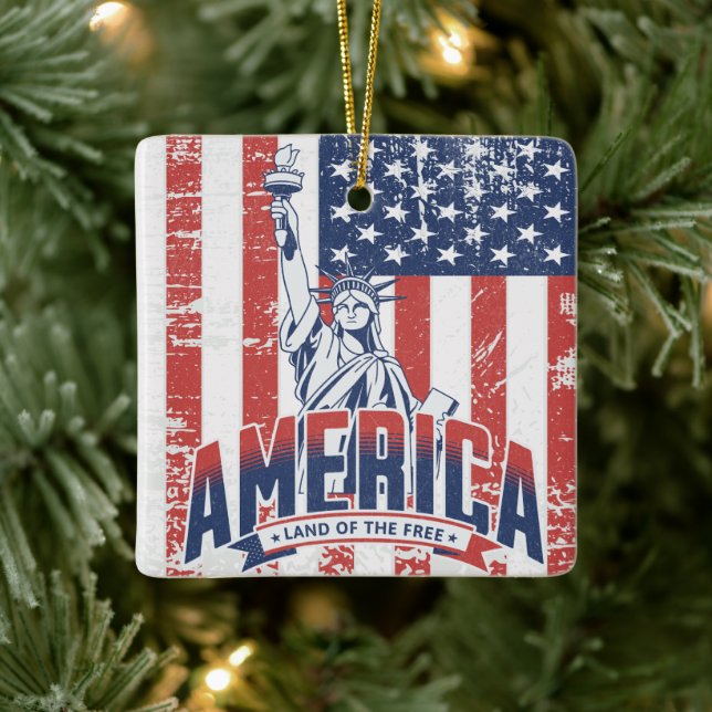Statue of Liberty America - Land of the Free Ceramic Ornament (Tree)