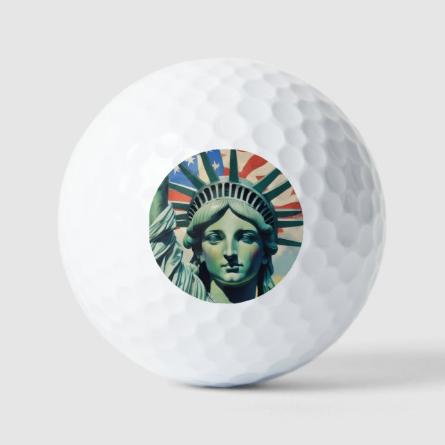Statue of Liberty & American Flag Art New York Golf Balls (Front)