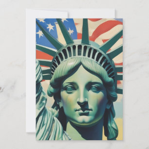 Statue of Liberty & American Flag Art New York Holiday Card