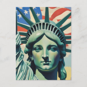 Statue of Liberty & American Flag Art New York Postcard