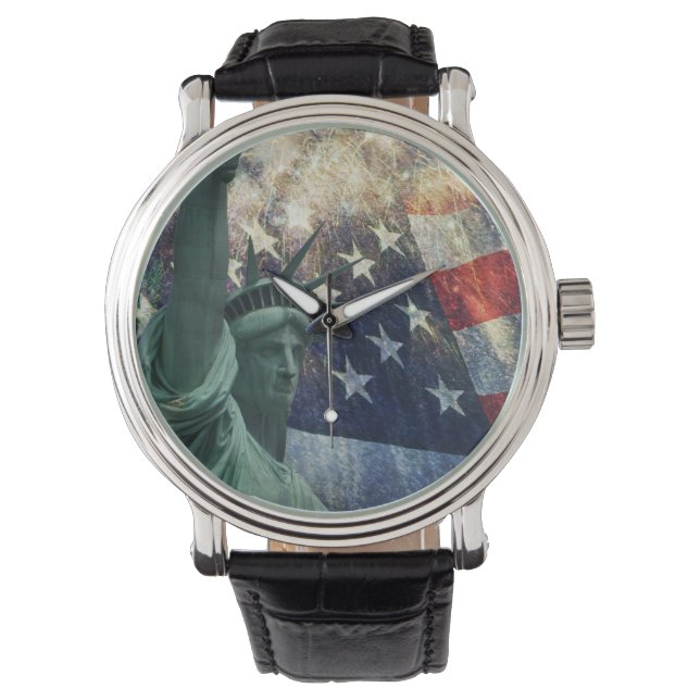Statue of Liberty & American Flag with Fireworks Watch (Front)