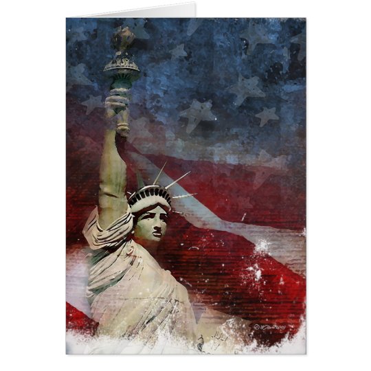 Statue of Liberty and American Flag Card