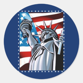 Statue of Liberty and American Flag Classic Round Sticker