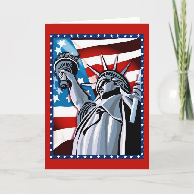 Statue of Liberty and American Flag Holiday Card (Front)