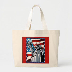Statue of Liberty and American Flag Large Tote Bag