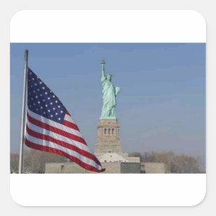 Statue of Liberty and American Flag Patriotic NYC Square Sticker