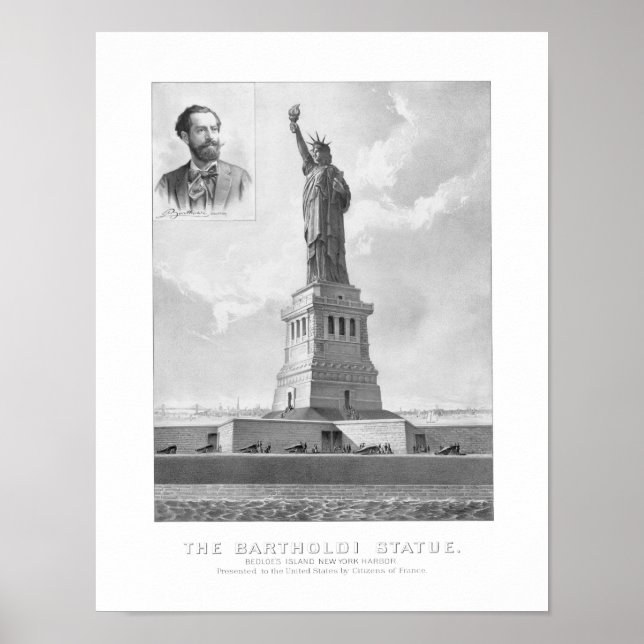 Statue of Liberty And Bartholdi Portrait Poster (Front)