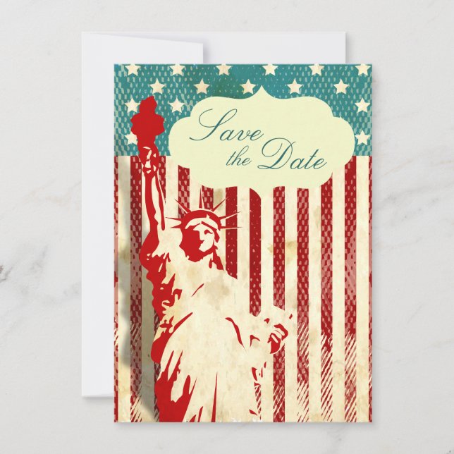 Statue of Liberty and Flag Wedding Save the Date Invitation (Front)