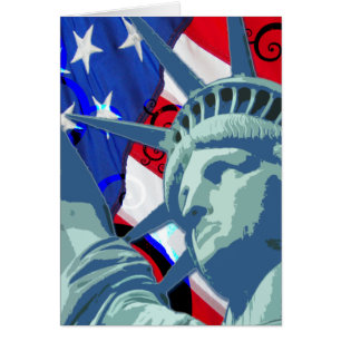 Statue of Liberty and Patriotic American Flag