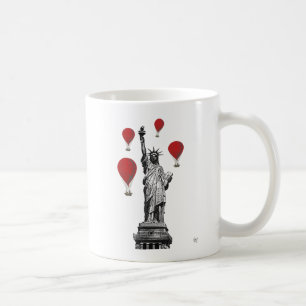 Statue Of Liberty and Red Hot Air Balloons Coffee Mug