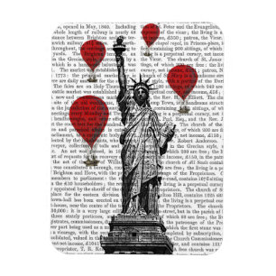 Statue Of Liberty and Red Hot Air Balloons Magnet