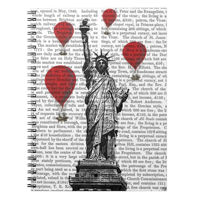 Statue Of Liberty and Red Hot Air Balloons Notebook (Front)
