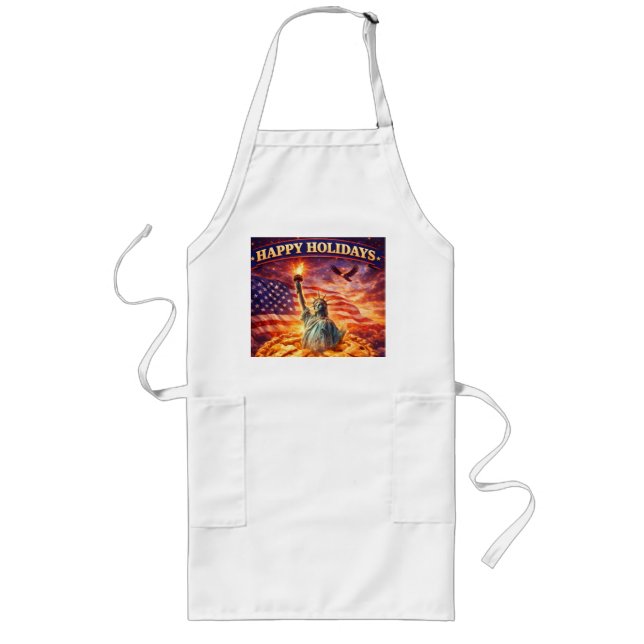 Statue of Liberty, Apple pie happy holiday Long Apron (Front)