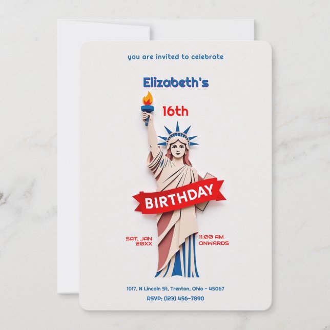 Statue of Liberty Birthday Celebration  Invitation (Front)