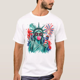 Statue of Liberty Blowing Bubble Women 4th Of July T-Shirt