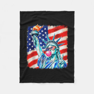 Statue of liberty blowing bubble women patriotic fleece blanket