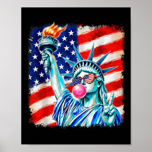Statue of liberty blowing bubble women patriotic poster