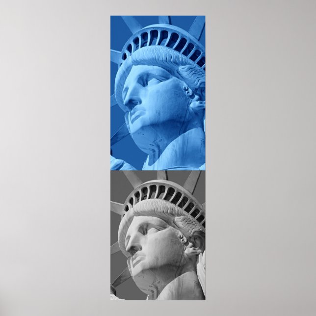 Statue of Liberty Blue Grey Pop Art Poster Print (Front)