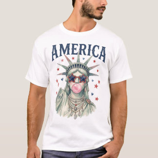 Statue of Liberty Bubble, Girly USA 4th July Day T-Shirt